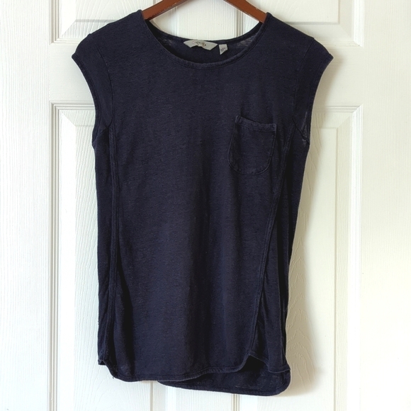 Athleta Newport 100% Linen Light Round Neck Short Cap Sleeve T-shirt Navy XS - Picture 1 of 10